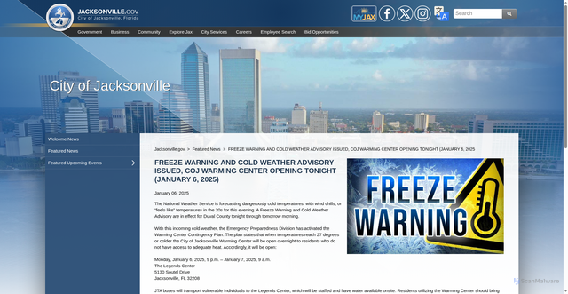 Security scan screenshot of https://www.jacksonville.gov/welcome/news/freeze-warning-and-cold-weather-advisory-issued,-c