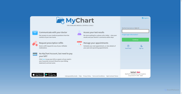 Security scan screenshot of https://mychart.overlakehospital.org