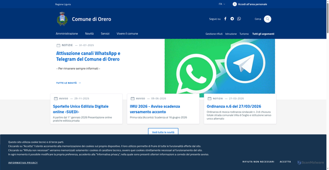 Security scan screenshot of https://www.comune.orero.ge.it