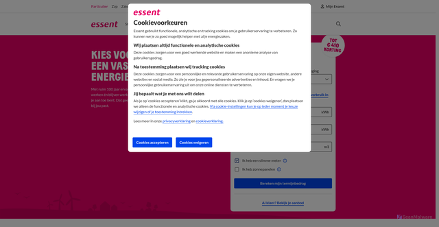 Security scan screenshot of https://www.essent.nl