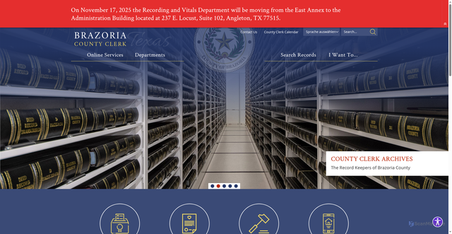 Security scan screenshot of https://www.brazoriacountyclerktx.gov/