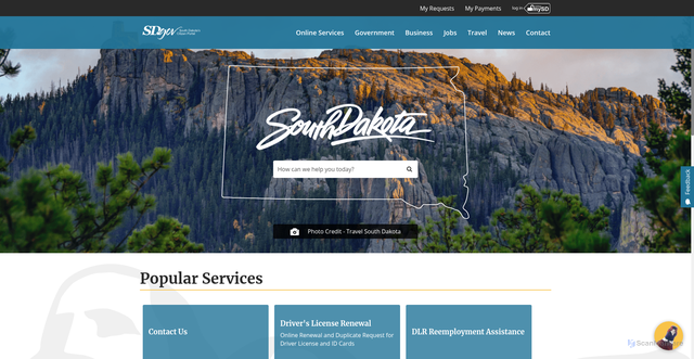 Security scan screenshot of https://www.sd.gov/cs