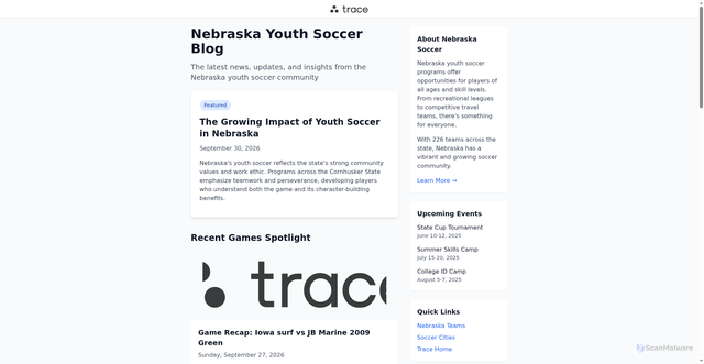 Security scan screenshot of https://go.traceup.com/soccer/states/ne/blog