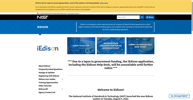 Security scan screenshot of https://www.nist.gov/iedison