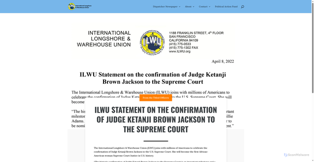 Security scan screenshot of https://www.ilwu.org/ilwu-statement-on-the-confirmation-of-judge-ketanji-brown-jackson-to-the-supreme-court/