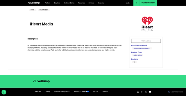 Security scan screenshot of https://partner-directory.liveramp.com/partners/iheart-media