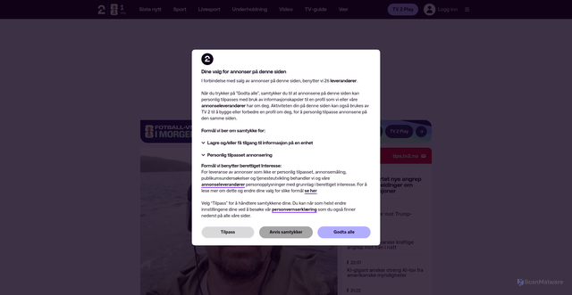 Security scan screenshot of https://www.tv2.no