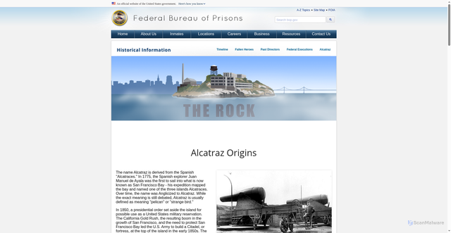 Security scan screenshot of https://www.bop.gov/about/history/alcatraz.jsp