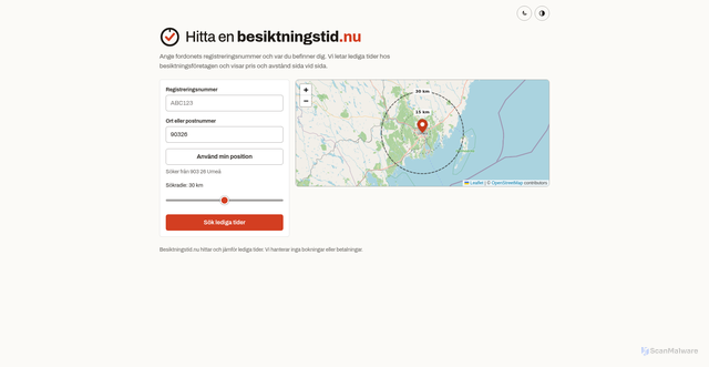 Security scan screenshot of https://besiktningstid.nu