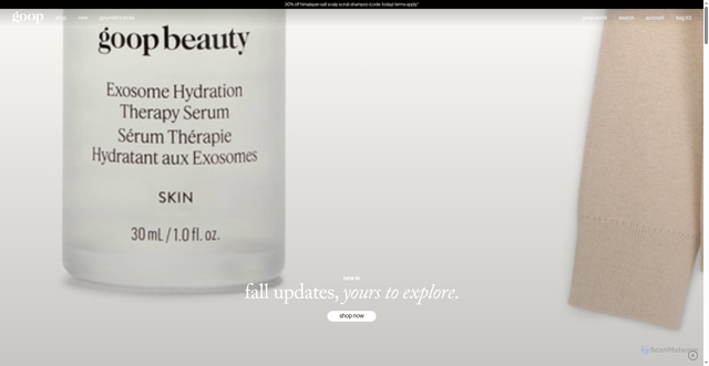 Security scan screenshot of https://goop.com/?srsltid=AfmBOorsUKNhkPL4Huv19BDScrMBp2D-MzhYGd-CAVtIb0I98GXtN-oW