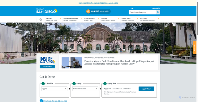 Security scan screenshot of https://www.sandiego.gov/