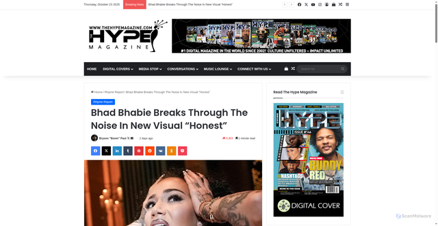 Security scan screenshot of https://www.thehypemagazine.com/2025/10/21/bhad-bhabie-breaks-through-the-noise-in-new-visual-honest/