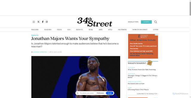 Security scan screenshot of https://www.34st.com/article/2025/04/jonathan-majors-comeback-abuse-redemption-accountability