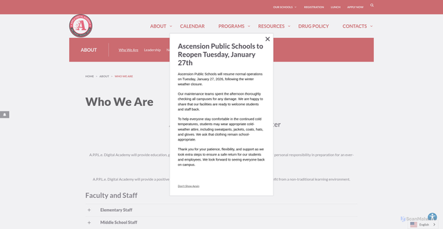 Security scan screenshot of https://appledigital.ascensionschools.org/about/who-we-are