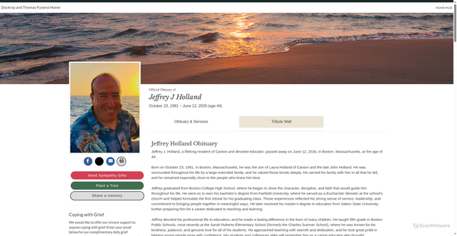 Security scan screenshot of https://www.dockrayandthomasfuneralhome.com/obituary/Jeffrey-Holland