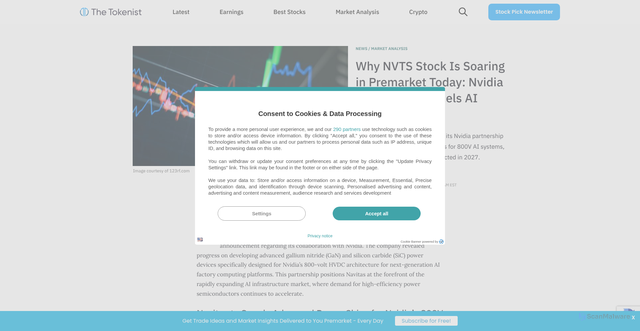 Security scan screenshot of https://tokenist.com/why-nvts-stock-is-soaring-in-premarket-today-nvidia-collaboration-fuels-ai-momentum/