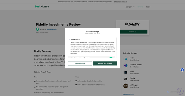 Security scan screenshot of https://www.bestmoney.com/investments/reviews/fidelity