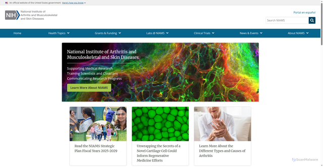 Security scan screenshot of https://www.niams.nih.gov