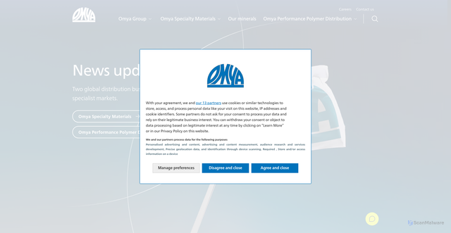 Security scan screenshot of https://omya.com