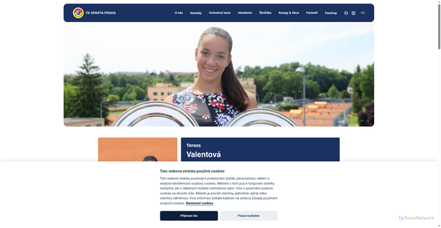 Security scan screenshot of https://tkspartapraha.cz/hraci/tereza-valentova