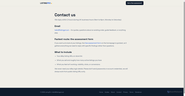 Security scan screenshot of https://listingpro.pages.dev/contact