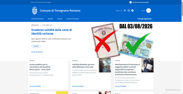 Security scan screenshot of https://www.comune.trevignanoromano.rm.it/