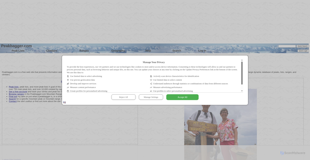 Security scan screenshot of https://peakbagger.com