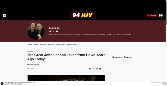 Security scan screenshot of https://94hjy.iheart.com/featured/paul-and-al/content/2025-12-08-the-great-john-lennon-taken-from-us-45-years-ago-today/