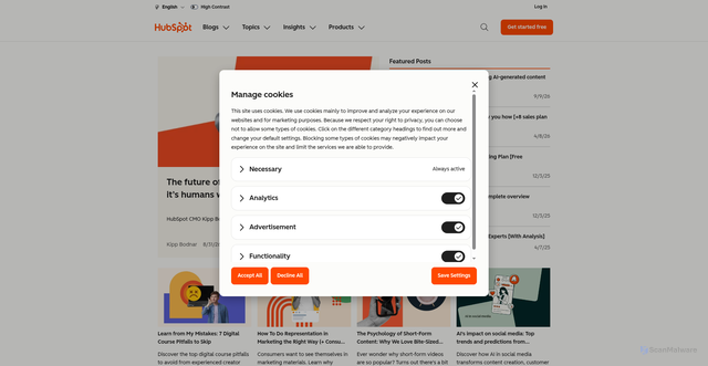 Security scan screenshot of https://blog.hubspot.com