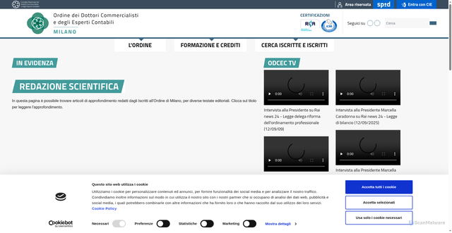 Security scan screenshot of https://www.odcec.mi.it/