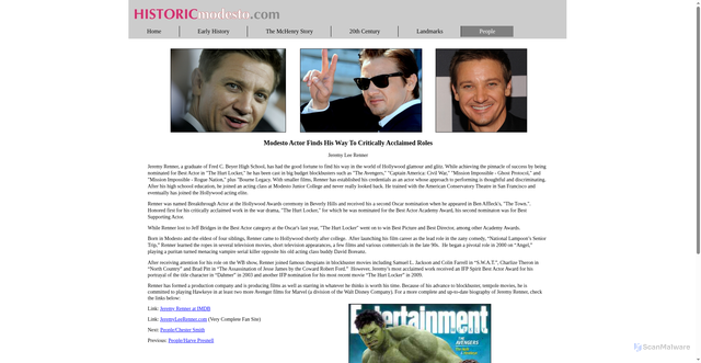 Security scan screenshot of https://www.historicmodesto.com/People/Jeremy%20Renner/jeremyrenner.html