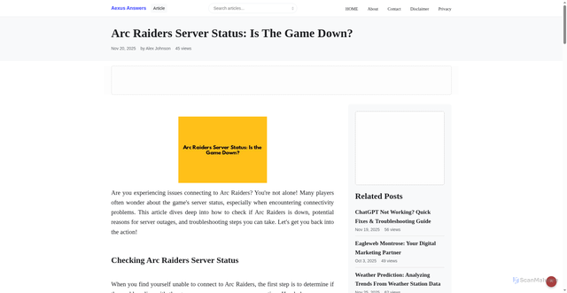 Security scan screenshot of https://core.shiptropical.com/post/arc-raiders-server-status-is