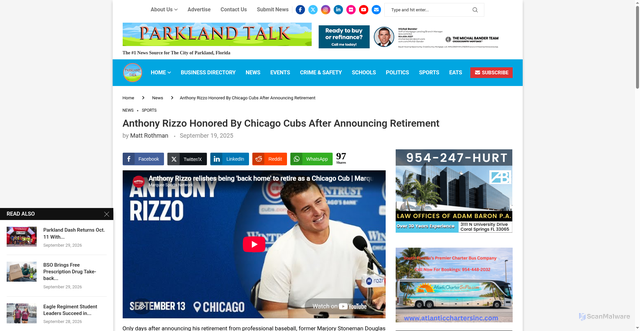 Security scan screenshot of https://parklandtalk.com/anthony-rizzo-honored-by-chicago-cubs-51354