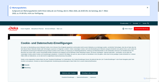 Security scan screenshot of https://www.deka.de