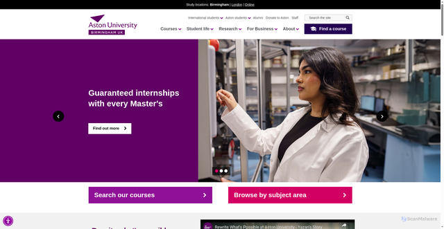 Security scan screenshot of https://www.aston.ac.uk/