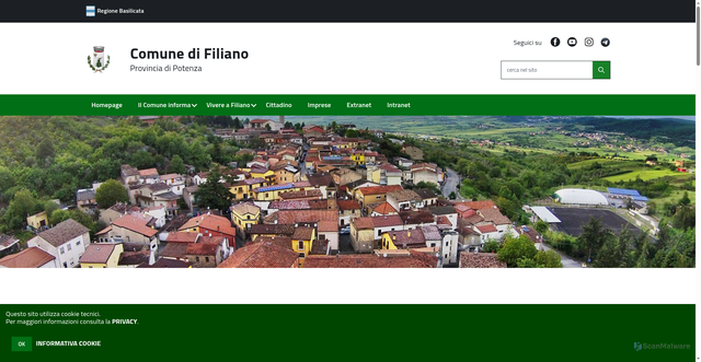 Security scan screenshot of https://www.comune.filiano.pz.it