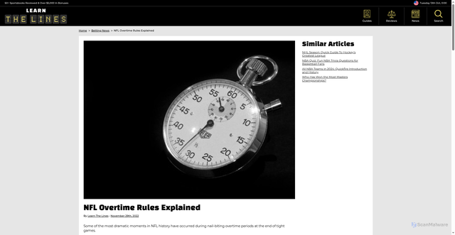Security scan screenshot of https://learnthelines.com/news/nfl-overtime-rules-explained/