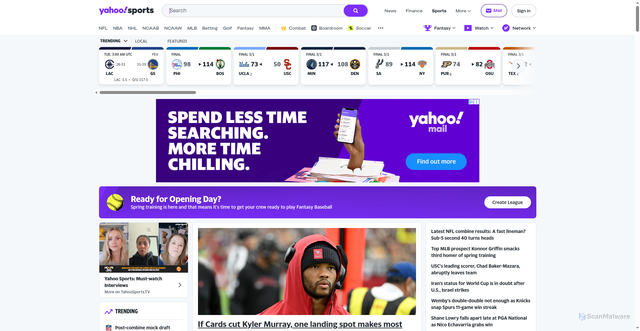 Security scan screenshot of https://yahoosports.com