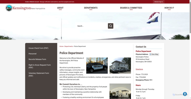 Security scan screenshot of https://kensingtonnh.gov/1215/Police-Department