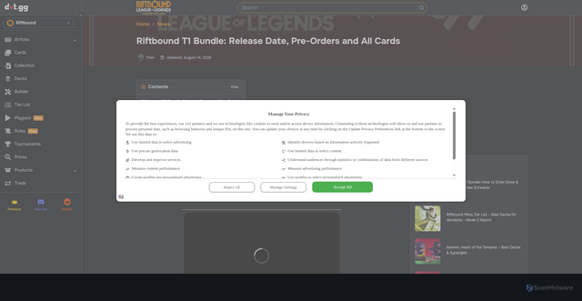 Security scan screenshot of https://riftbound.gg/riftbound-t1-worlds-bundle/