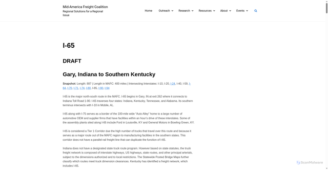 Security scan screenshot of midamericafreight.org