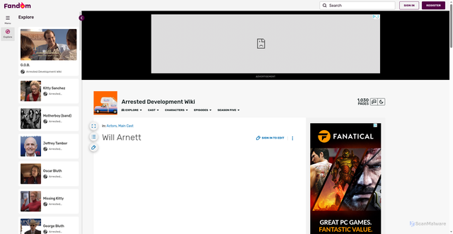 Security scan screenshot of https://arresteddevelopment.fandom.com/wiki/Will_Arnett