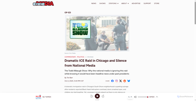 Security scan screenshot of https://civicmedia.us/news/2025/10/02/dramatic-ice-raid-in-chicago-and-silence-from-national-media