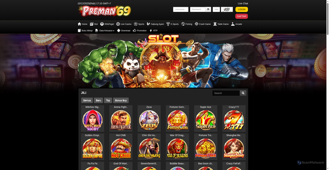 Security scan screenshot of https://apk1preman69.club/desktop/game/slot/jili