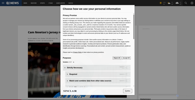 Security scan screenshot of https://abc3340.com/sports/auburn-university/cam-newtons-jersey-retired-at-auburn-joins-elite-company