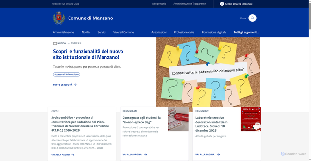 Security scan screenshot of https://www.comune.manzano.ud.it/