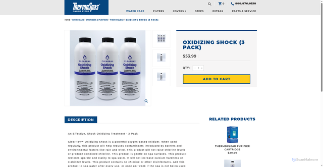 Security scan screenshot of https://online.thermospas.com/Oxidizing-Shock-3-Pack-p/6473-455t.htm