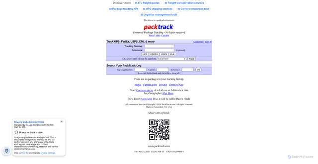 Security scan screenshot of https://packtrack.com