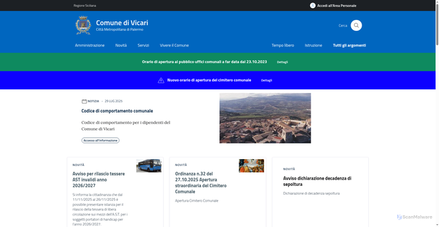 Security scan screenshot of https://www.comune.vicari.pa.it/
