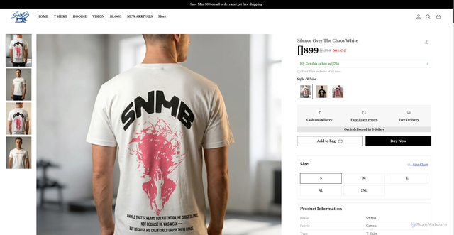 Security scan screenshot of https://snmb.shop/Silence-Over-The-Chaos-White/catalogue/Yq0Xswae/_lqu_w9a